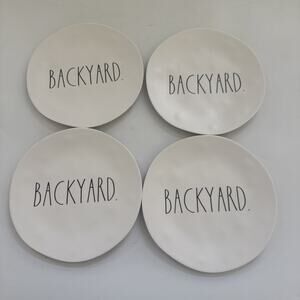 Rae Dunn Melamine BACKYARD Dinner Plates 10" Set of 4 Farmhouse Country